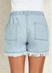 Dusty Blue bottoms,Flag bottoms,Pocket Flag Print Dusty Blue Regular Drawastring Jeans