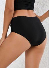 Black swimwear,Plain Color swimwear,Black Metal Detail Mid Waisted Bikini Bottom