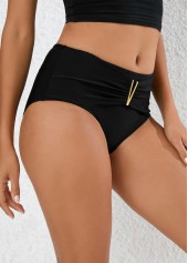 Black swimwear,Plain Color swimwear,Black Metal Detail Mid Waisted Bikini Bottom