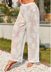 White swimwear,Plants swimwear,Jacquard Plants Print White Cover Up