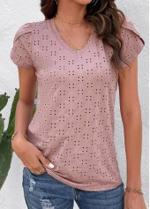 Layered Pink V Neck Short Sleeve T Shirt
