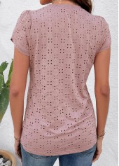 Pink tops,Plain Color tops,Layered Pink V Neck Short Sleeve T Shirt