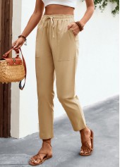Light Camel bottoms,Plain Color bottoms,Pocket Light Camel Regular Elastic Waist Pants