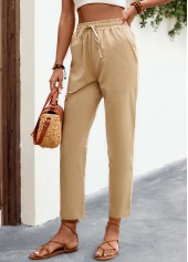 Light Camel bottoms,Plain Color bottoms,Pocket Light Camel Regular Elastic Waist Pants