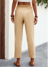 Light Camel bottoms,Plain Color bottoms,Pocket Light Camel Regular Elastic Waist Pants