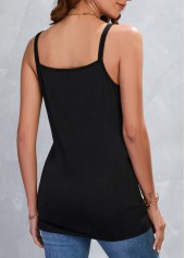 Black tops,Plain Color tops,Split Black Cutout Strappy Camisole Top