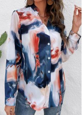 Multi Color tops,Rainbow Color tops,Graphic tops,Button Ink Painting Print Multi Color Blouse