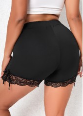 Black plus size,Plain Color plus size,Plus Size Patchwork Black Skinny Elastic Waist Shorts