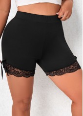 Plus Size Patchwork Black Skinny Elastic Waist Shorts