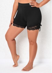 Black plus size,Plain Color plus size,Plus Size Patchwork Black Skinny Elastic Waist Shorts