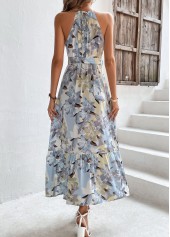 Light Blue dresses,Floral dresses,Bowknot Floral Print Light Blue Belted Dress