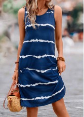 Dark Blue dresses,Striped dresses,Pocket Striped Dark Blue H Shape Dress