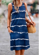 Dark Blue dresses,Striped dresses,Pocket Striped Dark Blue H Shape Dress