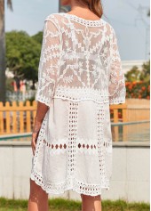 White swimwear,Plain Color swimwear,Lace V Neck White Cover Up