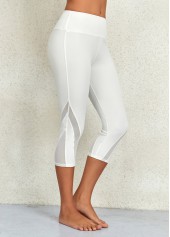 White bottoms,Plain Color bottoms,White Mid Waisted Elastic Waist Capri Leggings