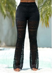 Black swimwear,Plain Color swimwear,Breathable Black Side Slit Lace Beach Pants