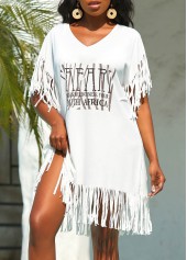 Tassel Letter Print White Cover Up