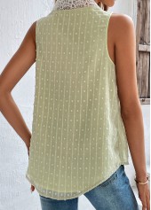 Light Green tops,Plain Color tops,Patchwork Light Green V Neck Lace Tank Top