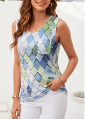 Multi Color tops,Plaid tops,Geometric tops,Pocket Argyle Print Multi Color Tank Top