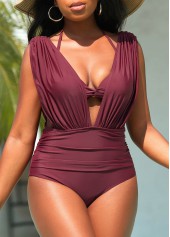 Dark Reddish Purple swimwear,Plain Color swimwear,ROTITA Ruched Dark Reddish Purple Bikini Set