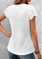 White tops,Plain Color tops,ROTITA Lace White V Neck Short Sleeve T Shirt