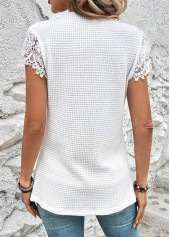 White tops,Plain Color tops,ROTITA Lace White V Neck Short Sleeve T Shirt