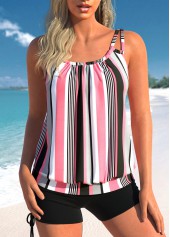 Ruched Light Pink Striped Tankini Set