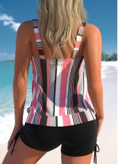 Light Pink swimwear,Striped swimwear,ROTITA Ruched Light Pink Striped Tankini Top