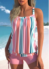 Pink swimwear,Striped swimwear,ROTITA Pink Multi Stripe Print Tankini Top