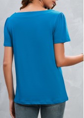 Blue tops,Plain Color tops,Blue Square Neck Short Sleeve T Shirt