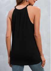 Black tops,Plain Color tops,Patchwork Black Round Neck Camisole Top