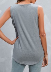 Grey tops,Plain Color tops,Pleated Grey Square Neck Tank Top