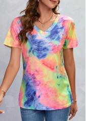 Ombre Multi Color V Neck T Shirt