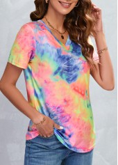 Multi Color tops,Ombre tops,Ombre Multi Color V Neck T Shirt