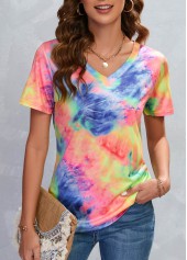 Multi Color tops,Ombre tops,Ombre Multi Color V Neck T Shirt