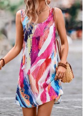 Multi Color dresses,Graphic dresses,Lightweight Graffiti Print Multi Color Short Dress