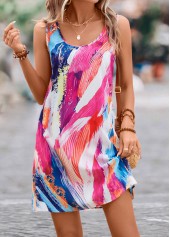Lightweight Graffiti Print Multi Color Short Dress