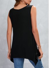 Black tops,Plain Color tops,Handkerchief Hem Black Scoop Neck Tank Top