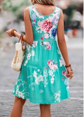 Mint Green dresses,Floral dresses,Button Floral Print Mint Green Short Dress