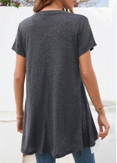 Dark Grey tops,Plain Color tops,Lace Dark Grey Round Neck T Shirt