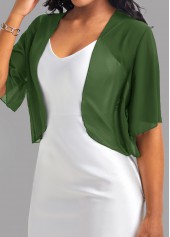 Green outerwear & coats,Plain Color outerwear & coats,Green Open Front Short Sleeve Coat
