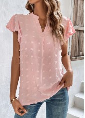 Light Pink tops,Plain Color tops,Split Light Pink V Neck T Shirt