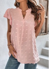 Split Light Pink V Neck T Shirt