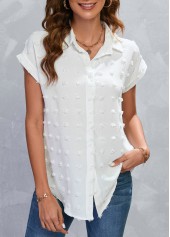 White tops,Plain Color tops,Button White Shirt Collar Short Sleeve Blouse