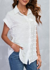 White tops,Plain Color tops,Button White Shirt Collar Short Sleeve Blouse