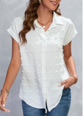 White tops,Plain Color tops,Button White Shirt Collar Short Sleeve Blouse