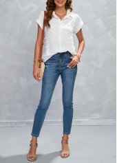 White tops,Plain Color tops,Button White Shirt Collar Short Sleeve Blouse