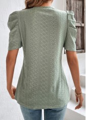 Sage Green tops,Plain Color tops,Smocked Sage Green Round Neck T Shirt