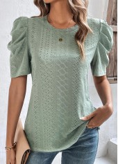 Smocked Sage Green Round Neck T Shirt