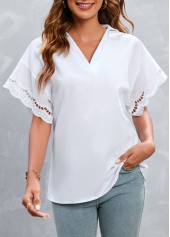 Patchwork White V Neck Short Sleeve T Shirt